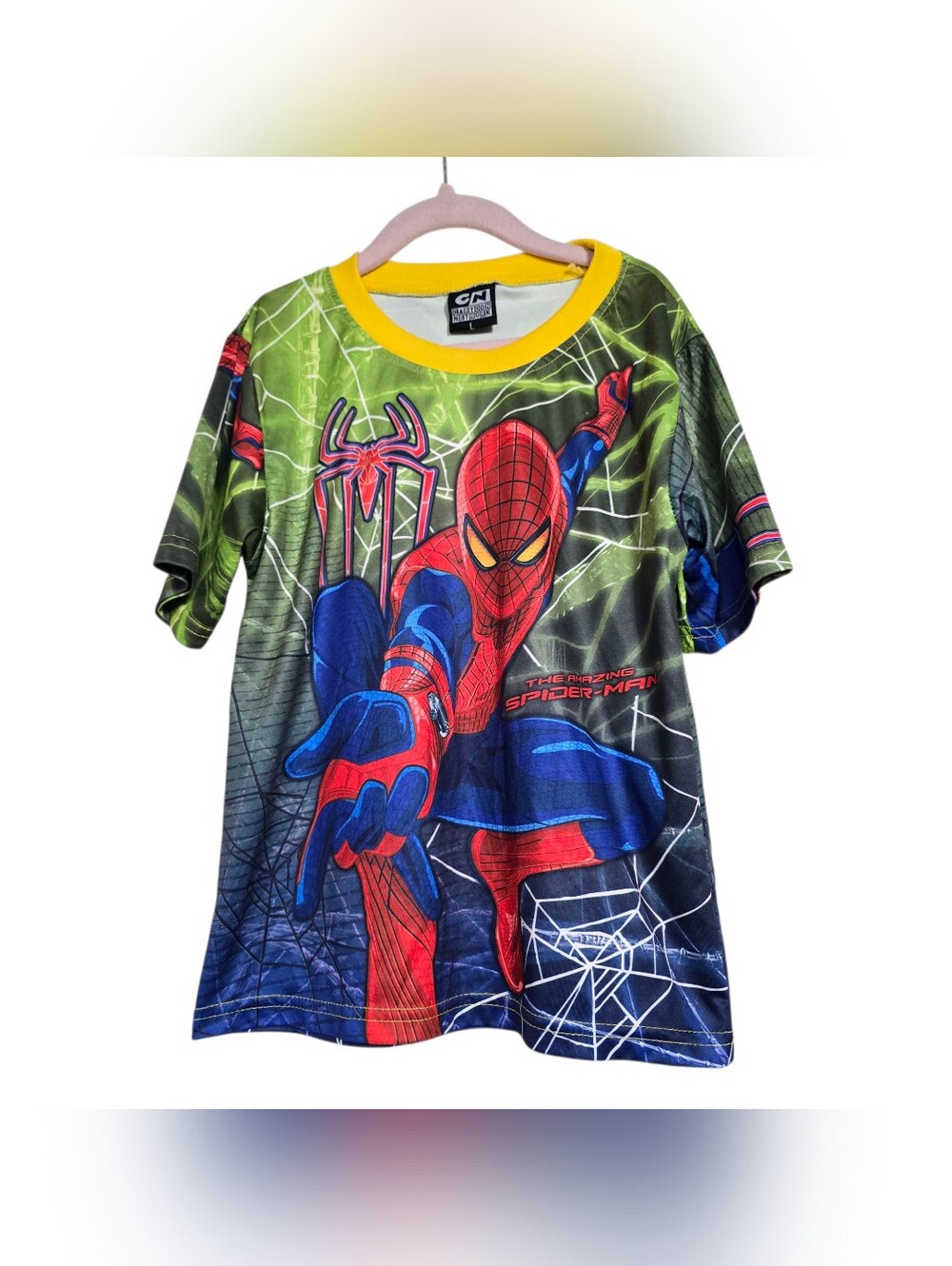 Cartoon Network The Amazing Spiderman Shirt Red Blue Green Yellow Short Sleeves